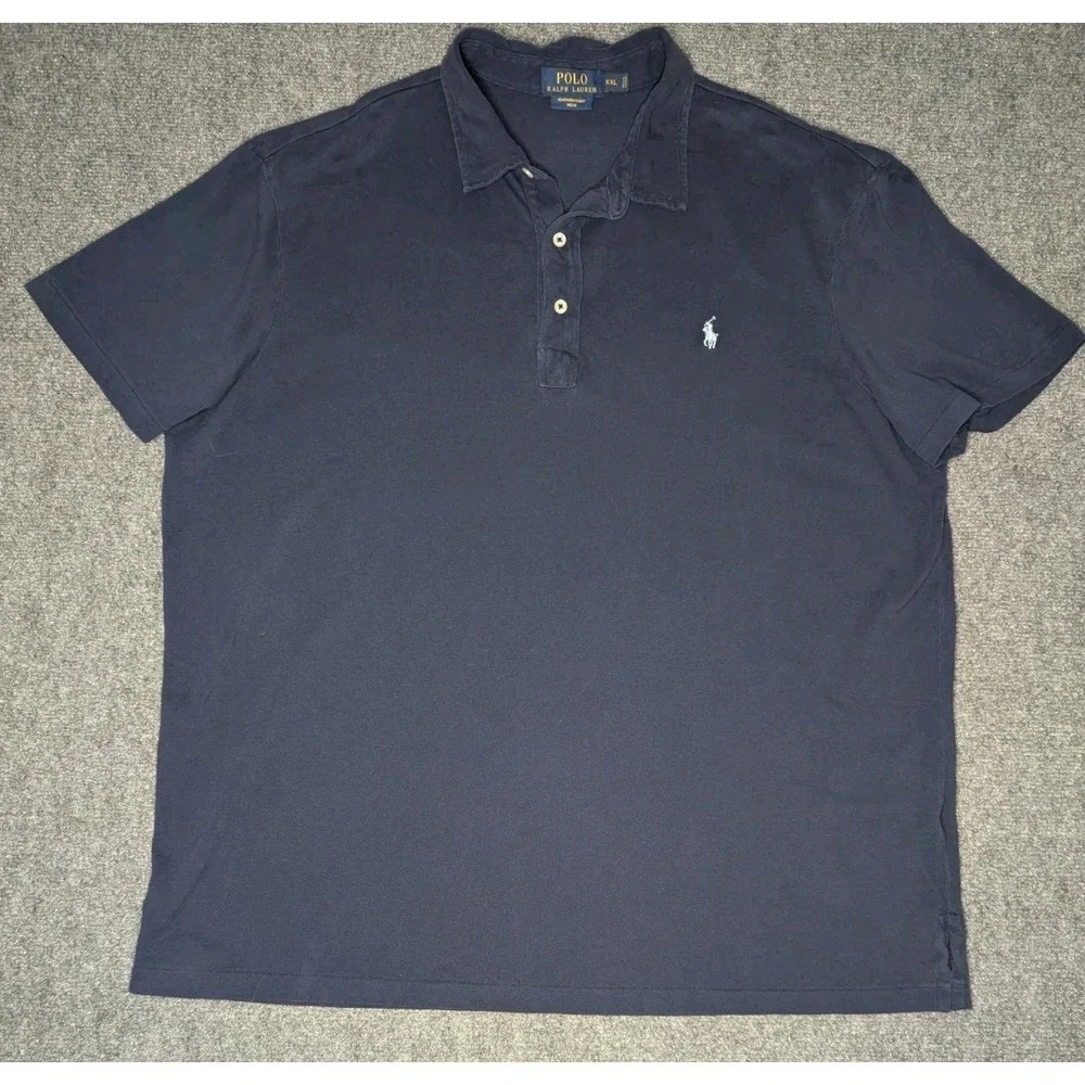 Polo Ralph Lauren‎ Men's Performance Mesh Polo Navy Size XXL Light Blue Pony